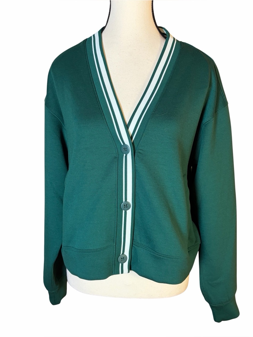 Abercrombie & Fitch YPB neoKNIT Varsity Stripe Cardigan Green Women's Size S NWT